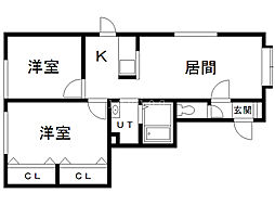 ルミエール北郷1-1 2LDKの間取図画像