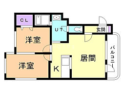 グランメール栄通A 2LDKの間取図画像