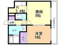 リバーフォレスト豊平 1LDKの間取図画像