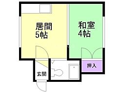 南郷ヶ丘ハイツB 1DKの間取図画像