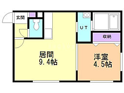 アール栄通 1LDKの間取図画像