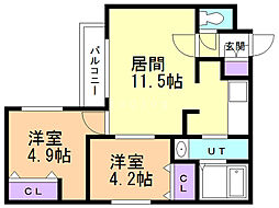 プロヴィデンス東札幌 2LDKの間取図画像