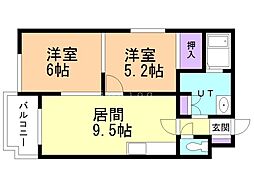 高木コーポ 2LDKの間取図画像