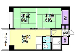 南郷丘ハイツ 2DKの間取図画像