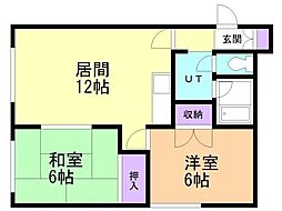 グリーンロードハイツ 2LDKの間取図画像