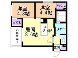 LiveCasa白石 2LDKの間取図画像
