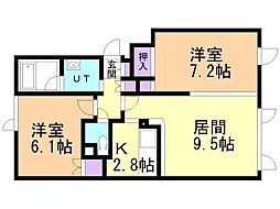 白南ハイツ・6 2LDKの間取図画像