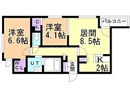 RESIDENCESINMEIHONGOUWEST 2LDKの間取図画像