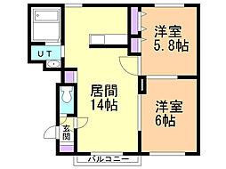 セレッソ壱番館 2LDKの間取図画像