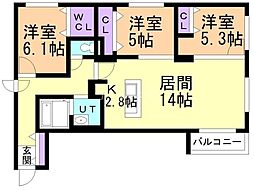 札幌市白石区本通17丁目南マンション 3LDKの間取図画像