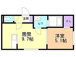 ローズ・アヴェニュー南郷通 1LDKの間取図画像