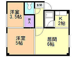 菊水インターハイツ 2DKの間取図画像