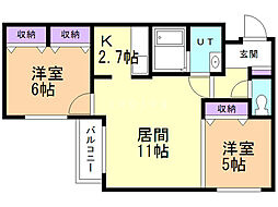 フォリス・デ菊水 2LDKの間取図画像