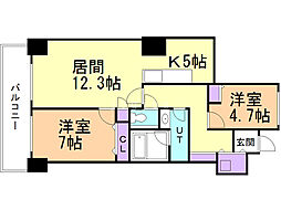 D'グラフォート東札幌ビエントタワー 2LDKの間取図画像