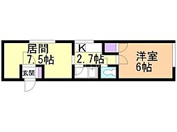 第2冬春荘 1LDKの間取図画像