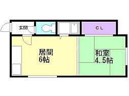 サンホームMS北郷 1DKの間取図画像