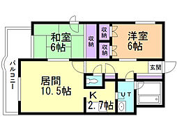 グランメール平和通 2LDKの間取図画像