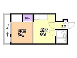 第3丸亀ビルシャトウ富士 1DKの間取図画像