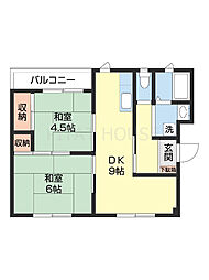 ハイツカクト 3階2DKの間取り