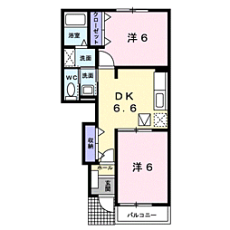 ラ・メゾン・アンソレイエIII 1階2DKの間取り