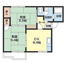 タウニィ料理松 2階2DKの間取り