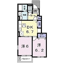 ブランシュ・フルール 1階2DKの間取り