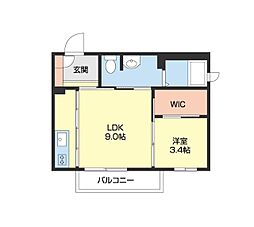 リヴェール紀三井寺 1LDKの間取図画像