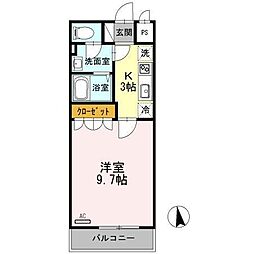 シャランテ橘2 1Kの間取図画像