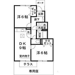 ヌーベル学園南館B 2DKの間取図画像