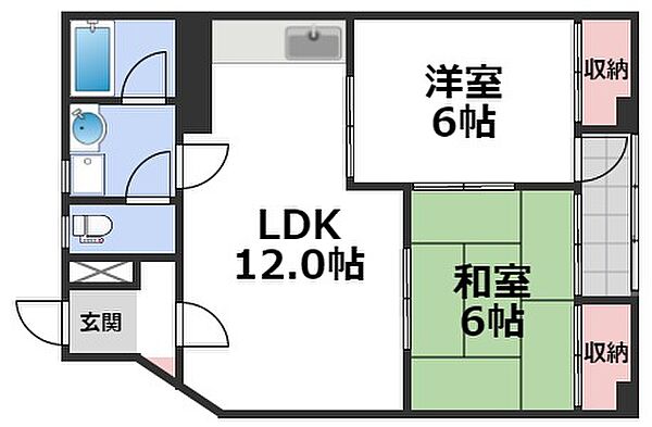 ハイツ中村パートII ｜大阪府大阪市天王寺区大道4丁目(賃貸マンション2LDK・5階・48.00㎡)の写真 その2