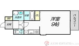 エクセレント上新18 15階ワンルームの間取り