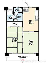 メゾン豊津 2DKの間取図画像