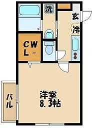 フラッツァ烏山 1Kの間取図画像