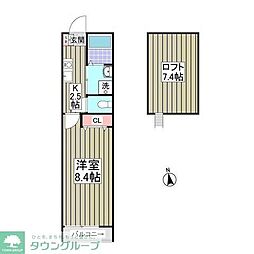 パルトネール千歳船橋 1Kの間取図画像