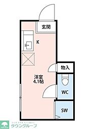 サークルハウス東松原 1階ワンルームの間取り
