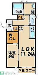 シェルブール　アドレ 1階1LDKの間取り
