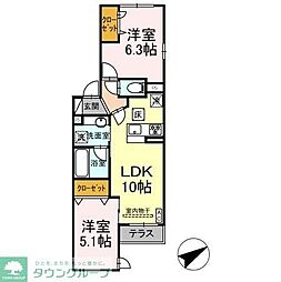 D'Bless宿河原 2LDKの間取図画像