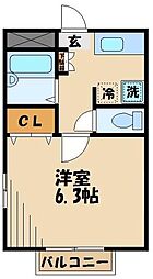 メインチェリー3A 1Kの間取図画像