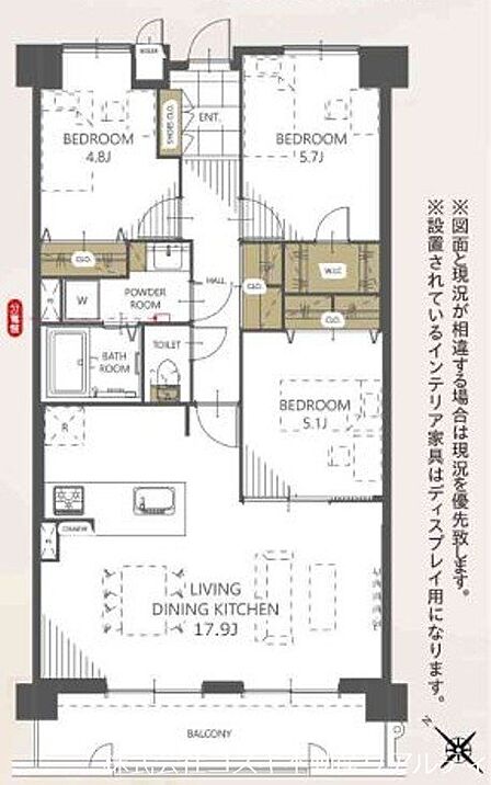 専有部分75.13m2(3LDK)