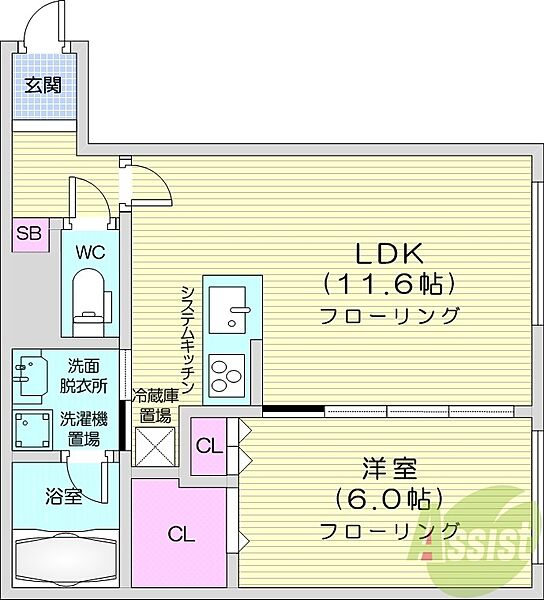 カヌレ ｜北海道札幌市中央区南二条西22丁目(賃貸マンション1LDK・2階・43.00㎡)の写真 その2