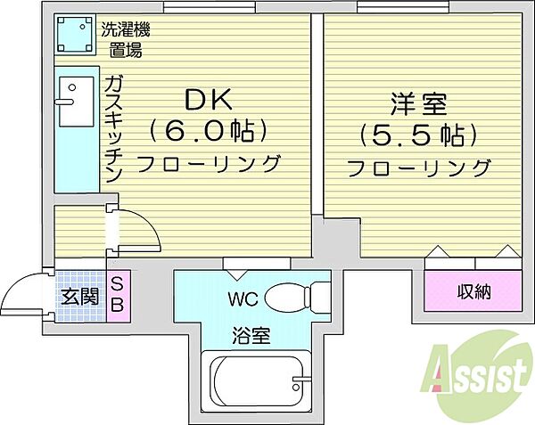 コーポ幸来 ｜北海道札幌市中央区南六条西16丁目(賃貸アパート1DK・1階・26.10㎡)の写真 その2