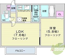 北海道札幌市東区北二十二条東16丁目（賃貸マンション1LDK・8階・33.50㎡） その2