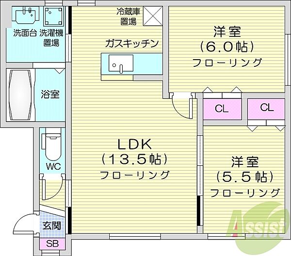 北海道札幌市東区本町二条3丁目(賃貸アパート2LDK・1階・53.19㎡)の写真 その2