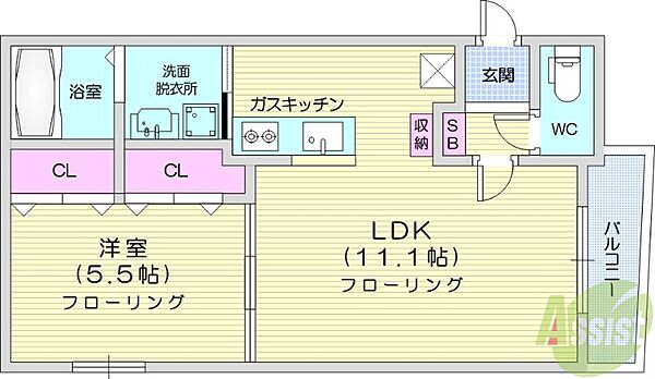 北海道札幌市北区北十九条西4丁目(賃貸マンション1LDK・4階・37.52㎡)の写真 その2