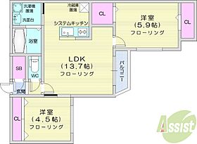 北海道札幌市東区北七条東5丁目（賃貸マンション2LDK・5階・56.94㎡） その2