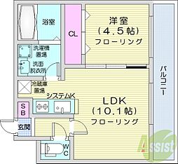 ヴォーネン幌西 3階1LDKの間取り