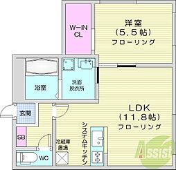 Bellagio　tsukisamu 2階1LDKの間取り