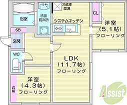 北海道札幌市東区北十九条東18丁目（賃貸マンション2LDK・4階・45.78㎡） その2