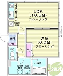 ビッテ山鼻 4階1LDKの間取り
