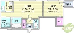 札幌市営南北線 北18条駅 徒歩7分の賃貸マンション 5階1LDKの間取り
